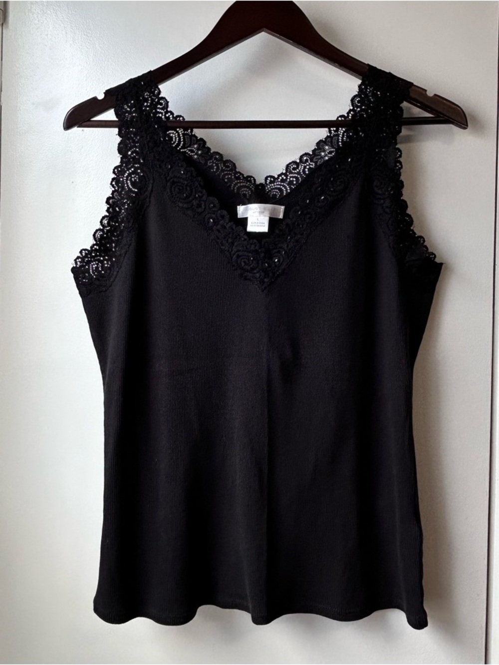 New August Silk Beaded Lace Trim Tank Black